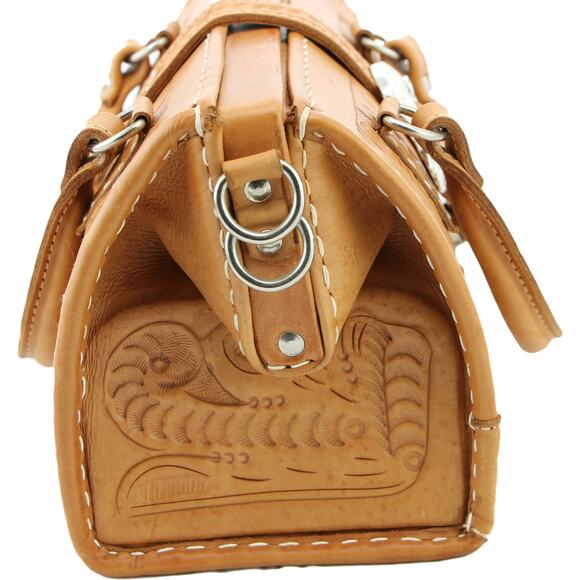 Satchel Saddle Style Hand Tooled Boho Western Cowgirl Chic Leather Purse Bag - Picture 11 of 16